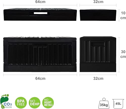 Miniatura 7 de livinbox Contenedores plegables apilables de 45 L para almacenamiento, contenedores de almacenamiento plegables con tapas y puertas laterales