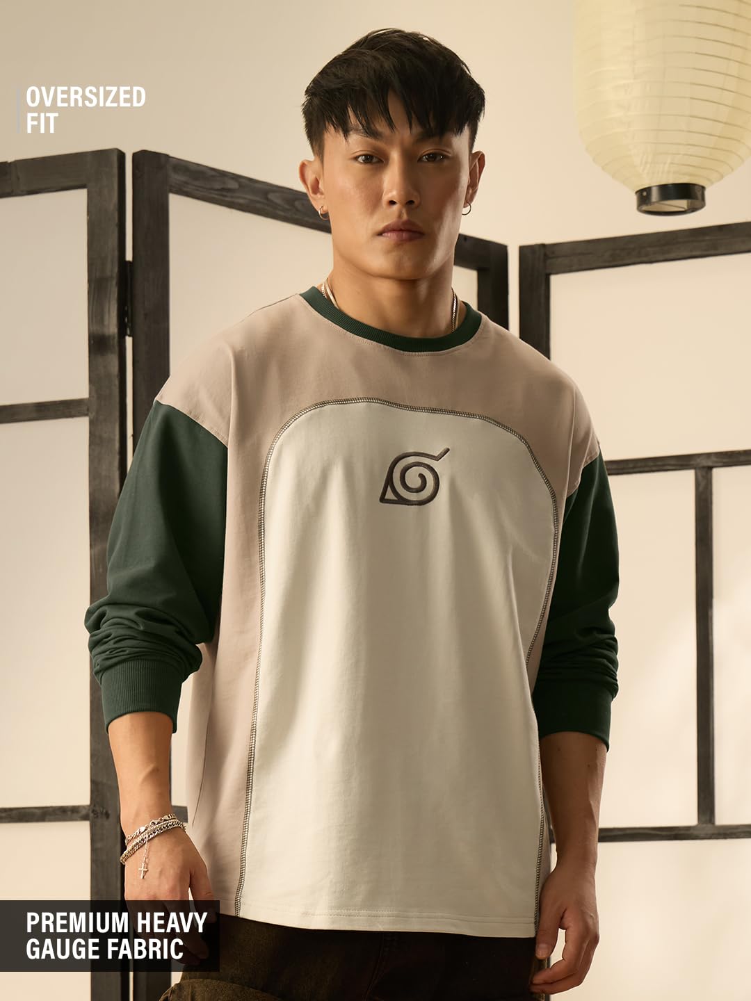 The Souled Store Naruto Shippuden - Camiseta de algodón con cuello redondo y manga larga para hombre y niño