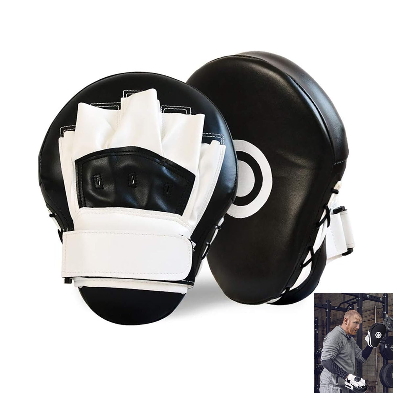 Joyzzz Boxing Curved Focus Punching Mitts, 2PCS PU Leather Boxing Mitts Pads with Liner Thicken design, Boxing Pads for Kids, Men Women, Training Curved Punching Mitts for Boxing, Kick Boxing