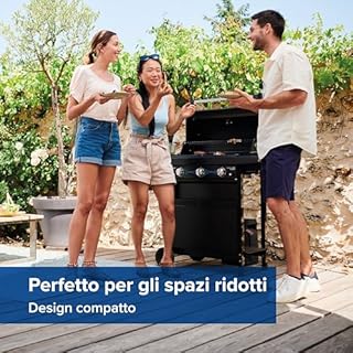 Campingaz Barbecue a gas Compact 3 LS Dualgas con fornello laterale | 7,5 kW | Carrello grill a gas con 3 bruciatori | Sistema a doppia alimentazione: gas naturale e GPL | Coperchio con termometro