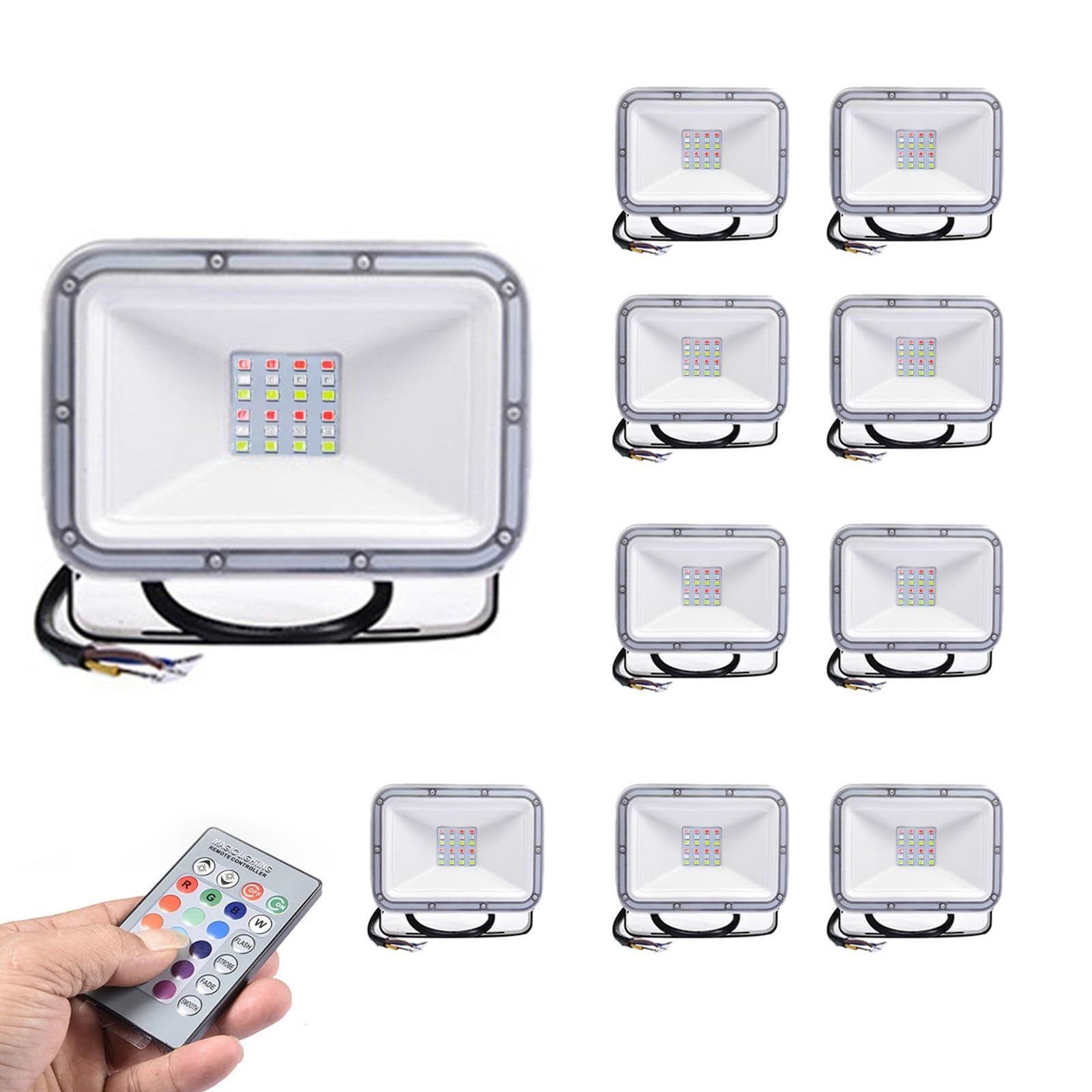 Faretti LED RGB da 20 W for esterni, illuminazione a LED con cambio colore RGB con telecomando, luci da parete impermeabili IP65 for decorazioni natalizie e di Halloween(10 packs)