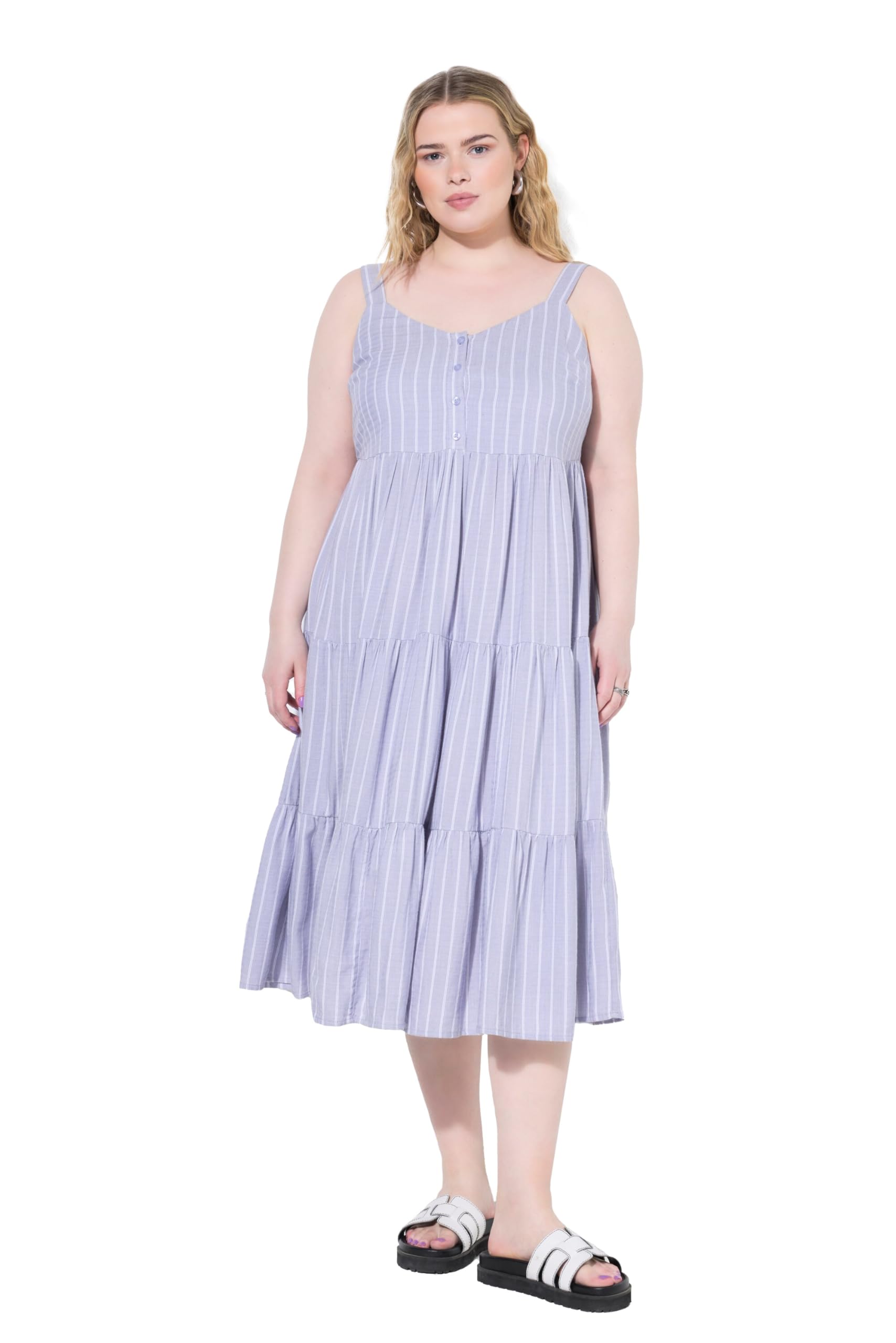 Studio Untold Damen große Größen Übergrößen Plus Size Midikleid, A-Line, Streifen, Volants 840512