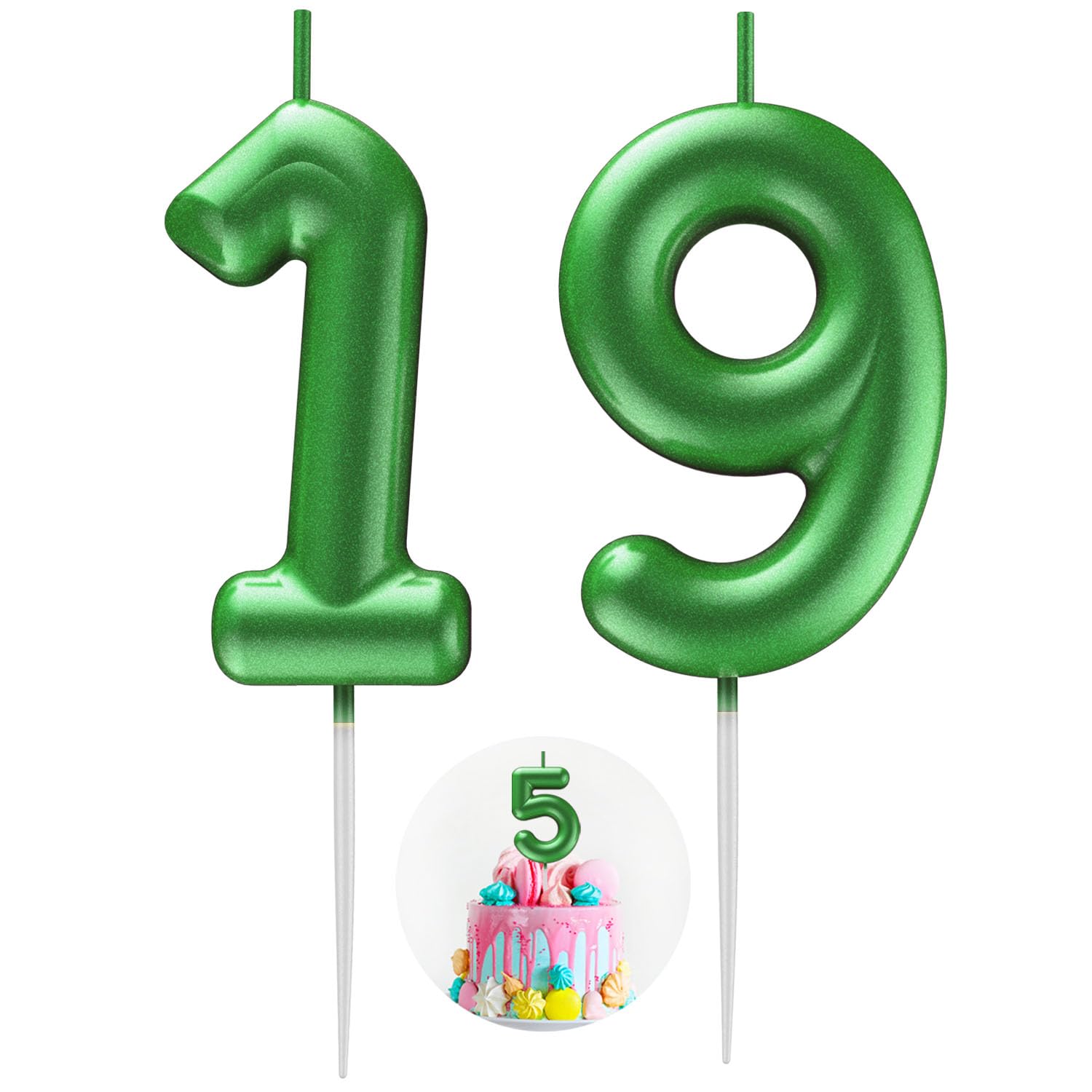 Green Number 19 Candle Happy Birthday 3D Number Candles for Birthday Cake Party Decoration Wedding Anniversary Celebration Supplies