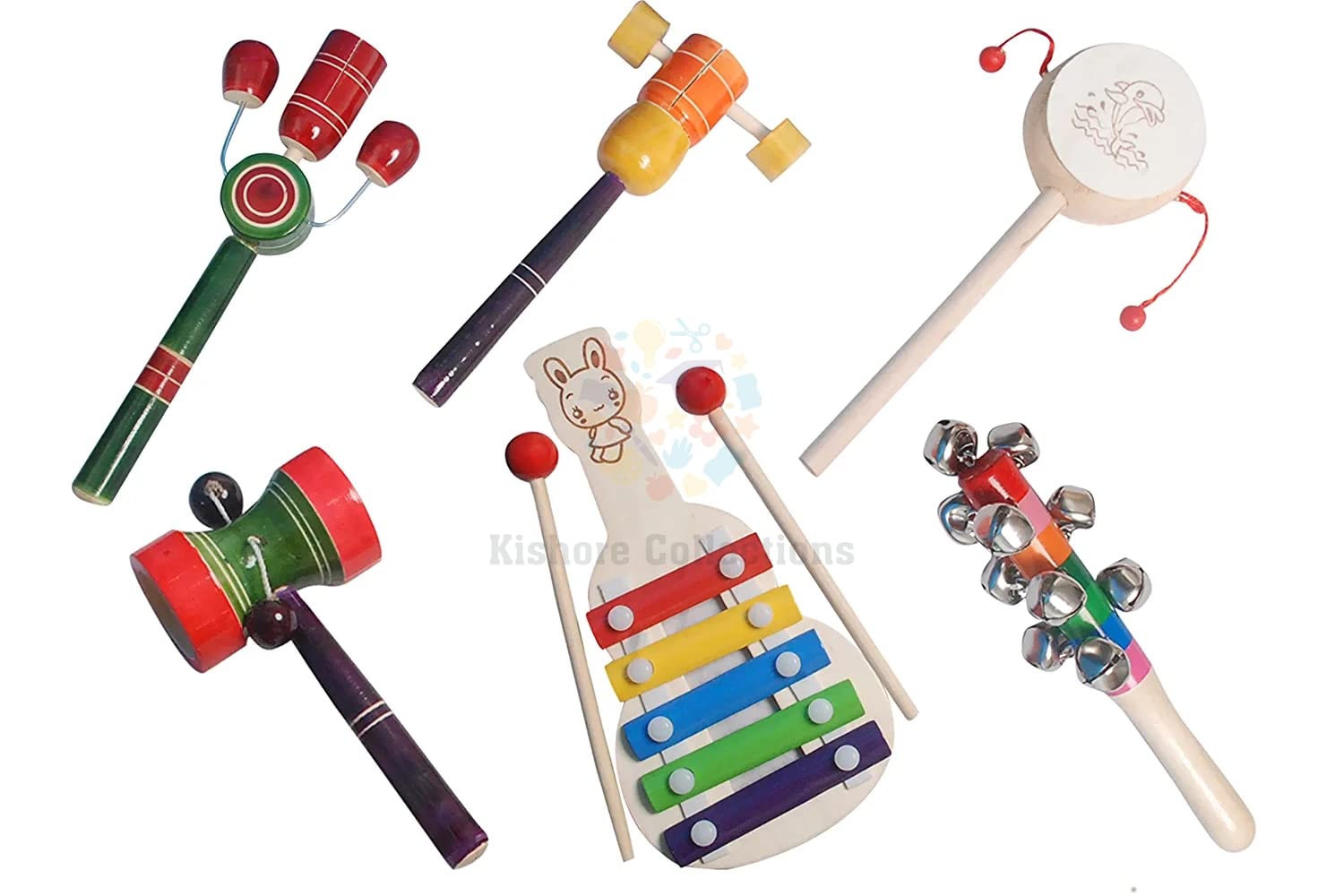 Kishore Collections® Channapatna Toys Wooden Baby Rattles for 6 to 12 Months| Gift for New Born Baby Girl & Boy Infants-Set of 6 pcs -Non Toxic Multi Colors-Discover Sounds & Develops Sensory Skills (B0BR1LYX2R) Amazon Price History, Amazon Price Tracker