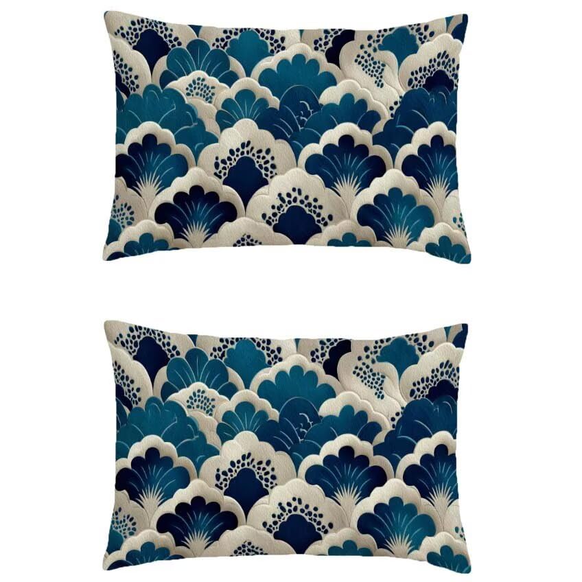 Housse coussin salon de jardin extérieur bleu imperméable et réversible en lin