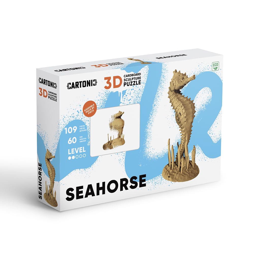Hippocampe Puzzle 3D en Carton – Maquette à Monter | 109 Pièces, 28 × 14 × 11 cm – Kit Sculpture DIY à Peindre, Matériaux Recyclés, Ados & Adultes, Idée Cadeau Déco