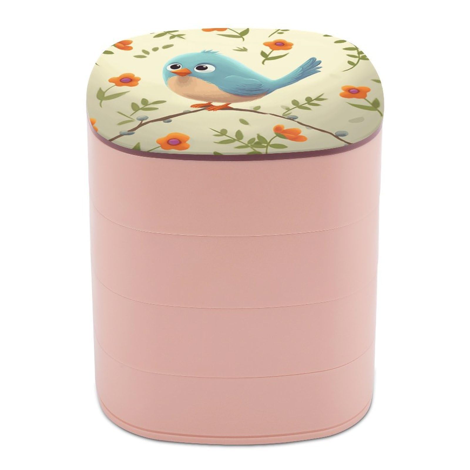 VstaDank Cute Bird Jewelry Box with Mirror Travel Small Jewelry Case for Women 4-Layer Rotatable Jewelry Organizer Storage Box Portable Jewelry Storage Case for Rings Earrings