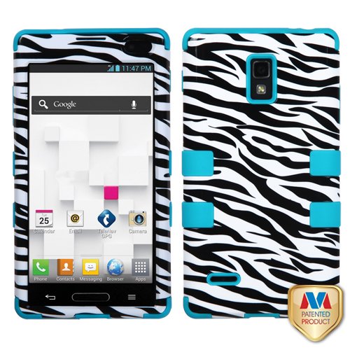 Dual Layer Plastic Silicone Tuff Zebra On Tropical Teal Hard Cover Snap On Case For LG Optimus L9 P769 (StopAndAccessorize)
