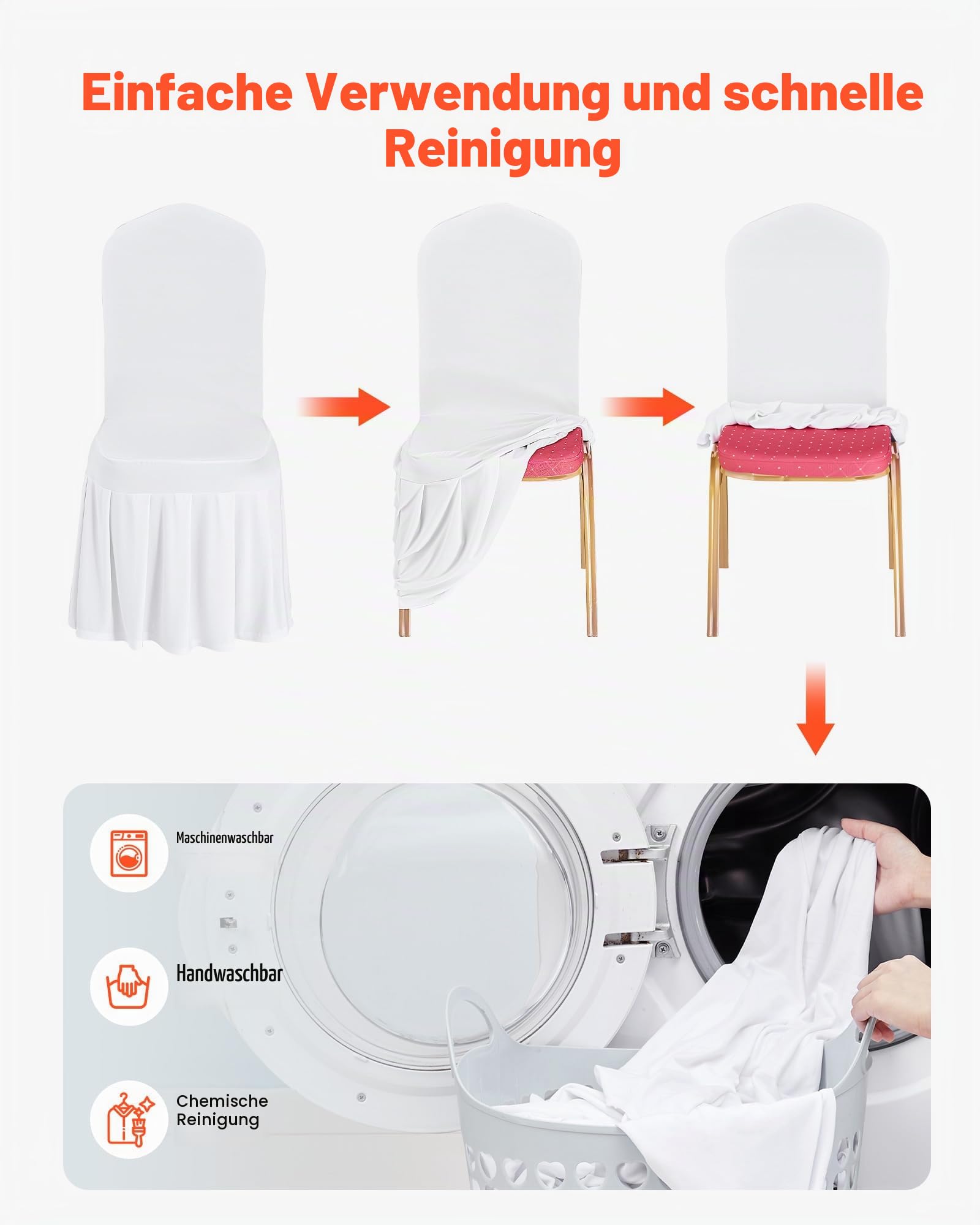 VEVOR Stuhlhussen Stuhlbezug mit Flacher Vorderseite 30 STK. waschbarer Stuhlüberzug aus Polyester-Spandex für Hochzeitsfeiern Esszimmerbankette, passend für Stühle (51 x 45 x 95 cm) Weiß
