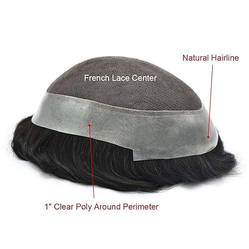 Miniatura 5 de Toupee para hombres, sistema de cabello humano europeo, piezas de cabello humano francés, encaje francés, tupé, piel de poliéster alrededor del