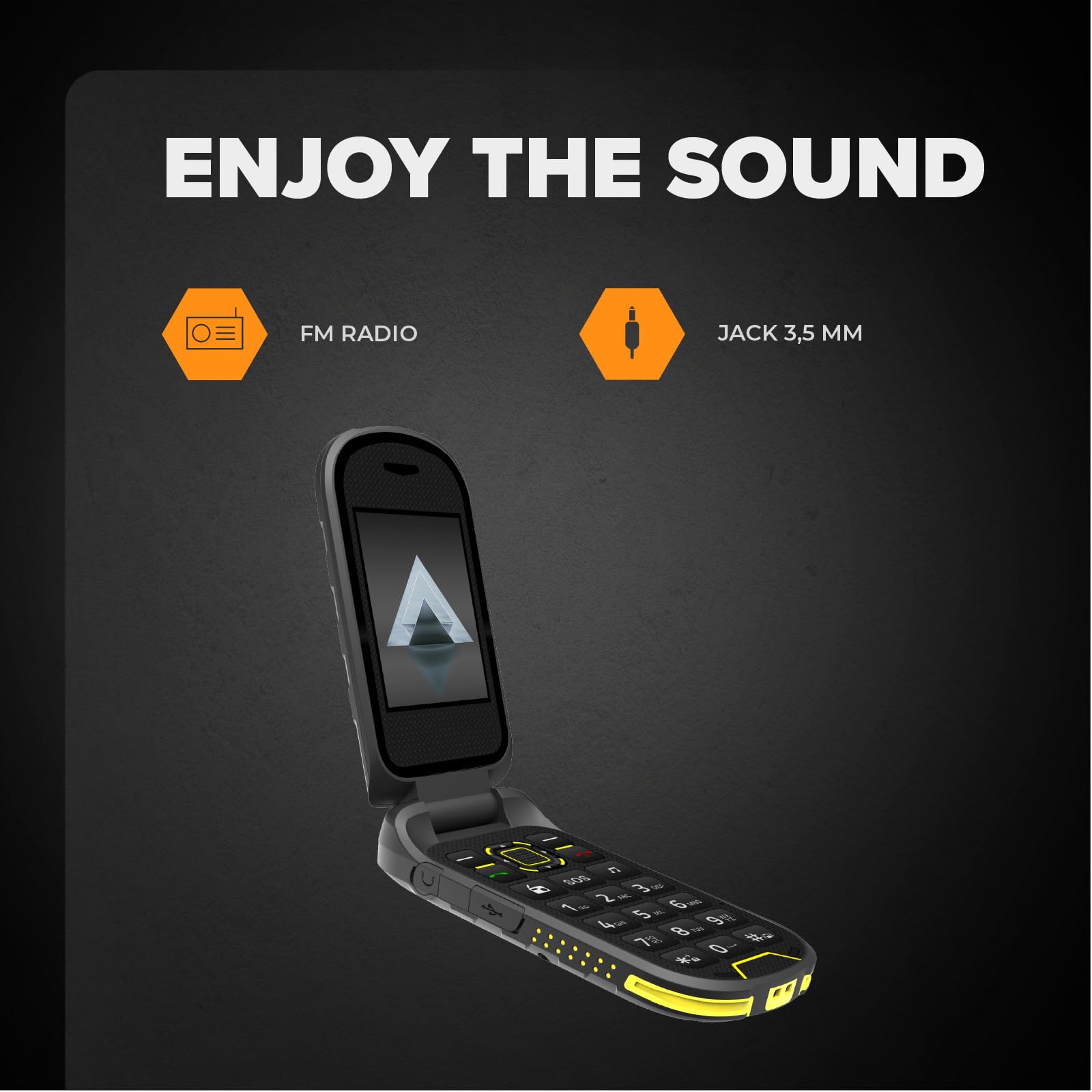 Flip Phone Hammer Dig LTE 4G Robusto Teléfono de Tapa, 2 Pantallas, simlock-Free, Dual SIM, sin Contrato, 1200 mAh, 4G/LTE, Resistente al Agua IP68
