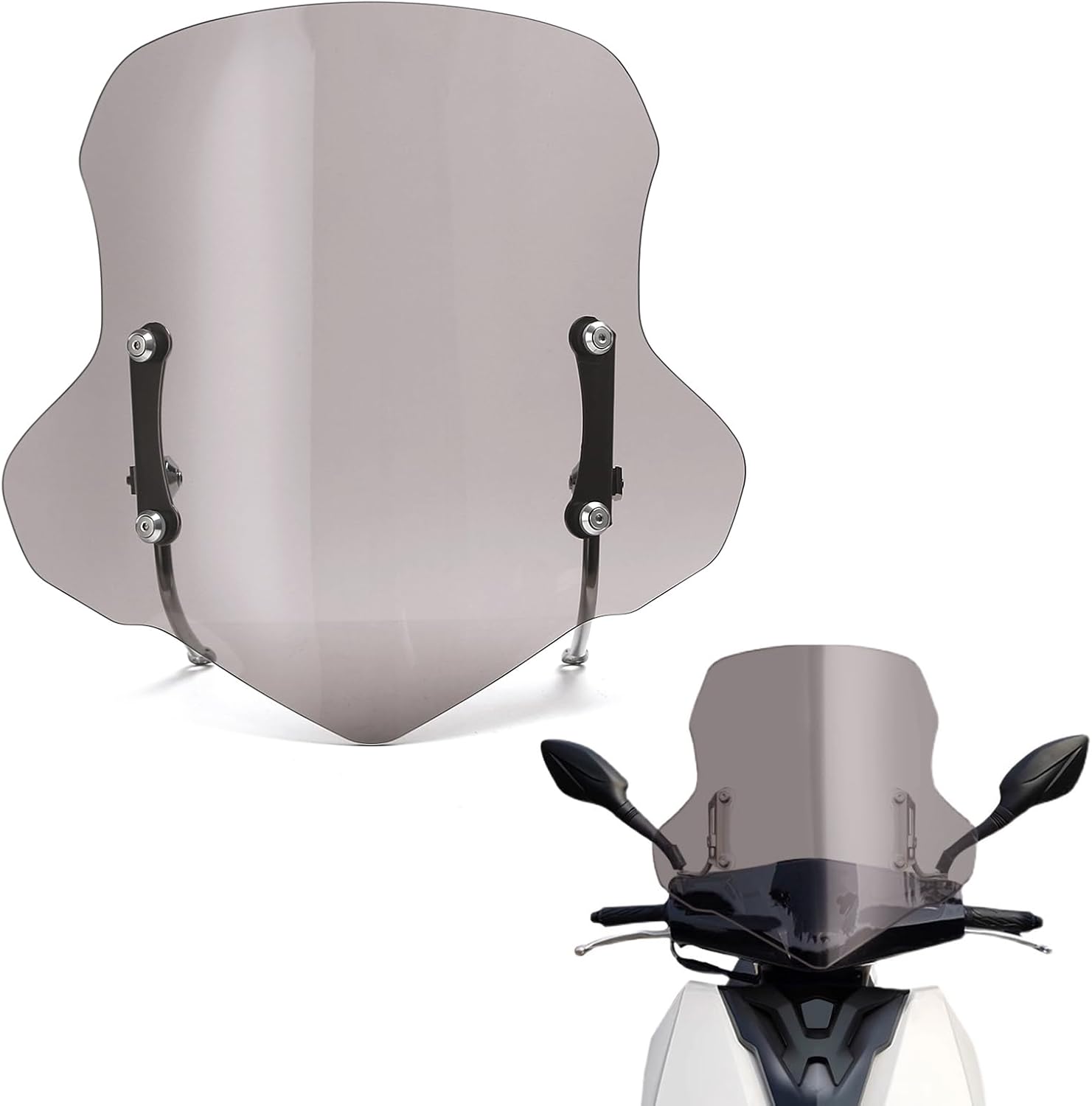 Mokuo Universal Upgrade 4MM Thickness Motorcycle Windshield in PC Material Compatible with Scooter Moped Smoke grey color