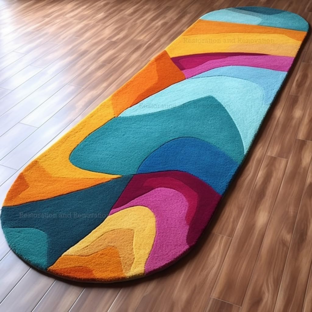 Restoration and Renovation Modern Runner Wool Rug - Vibrant Colorful Patterns with Abstract & Geometric Design Carpet - Plush Texture for Living Room, Bedroom, Hallway (2.6' x 10', AquaFlow Spectrum)