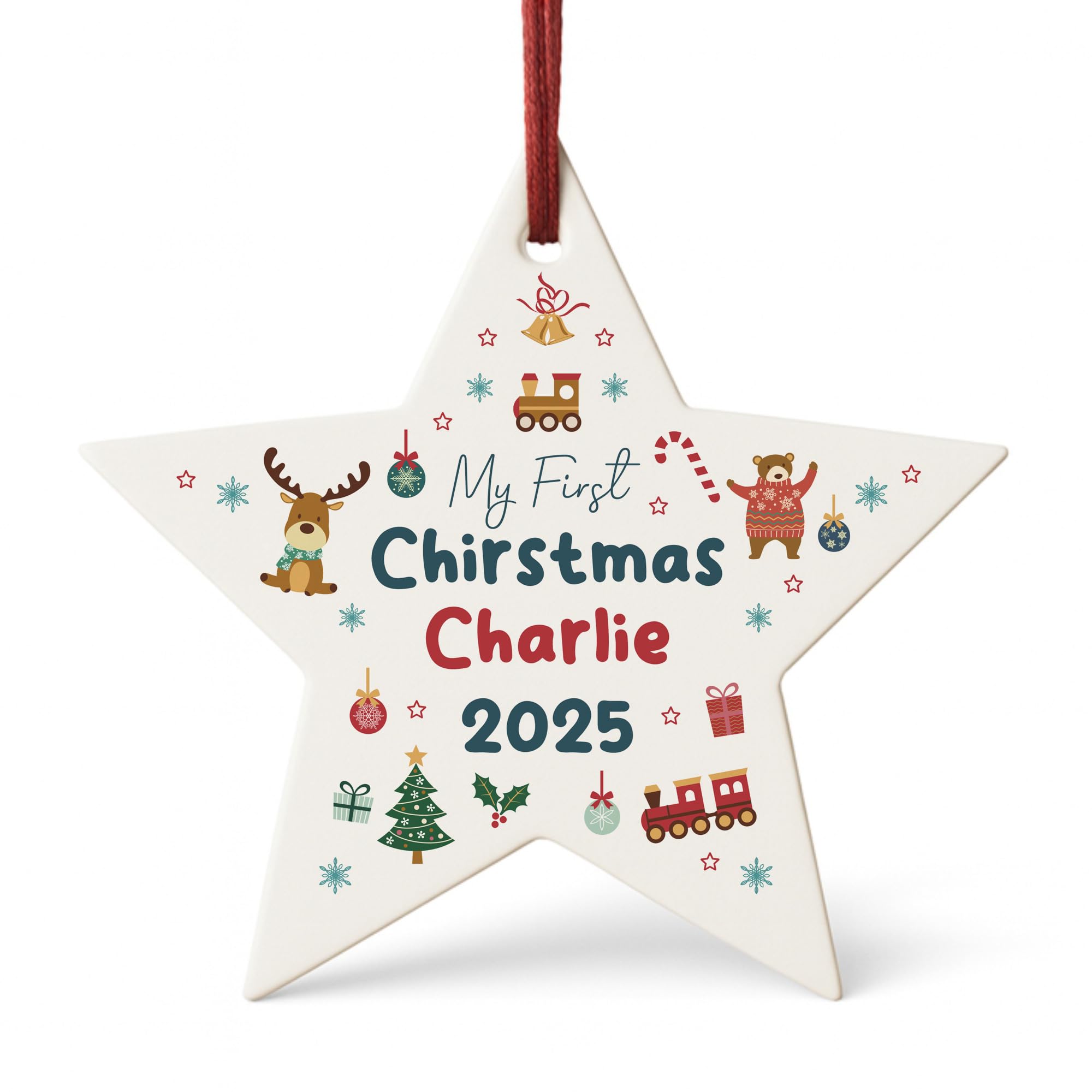 Red Ocean Baby's First Christmas Bauble Personalised Acrylic Christmas Star Custom Ornament For Baby Boy Baby Girls 1st Keepsake
