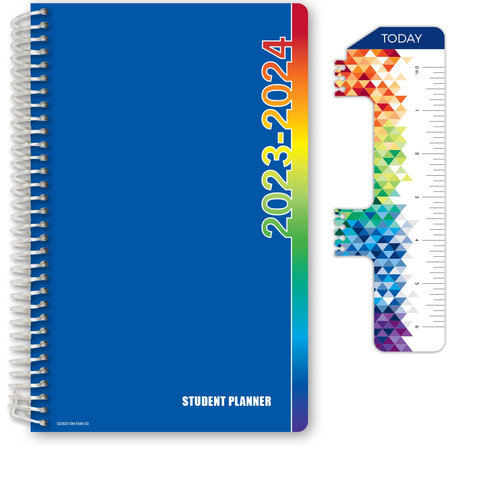 Global Datebooks Dated Middle School or High School Student Planner for Academic Year 2023-2024 Includes Ruler/Bookmark and Planning Stickers (Matrix Style - 5.5"x8.5" - Blue Colors)