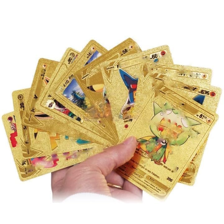 Image of Awestuffs 55 PCS PK Gold Foil TCG Deck Box - V Series Cards Vmax GX Rare and Common /Rare Mystery Card (PK Gold Cards)