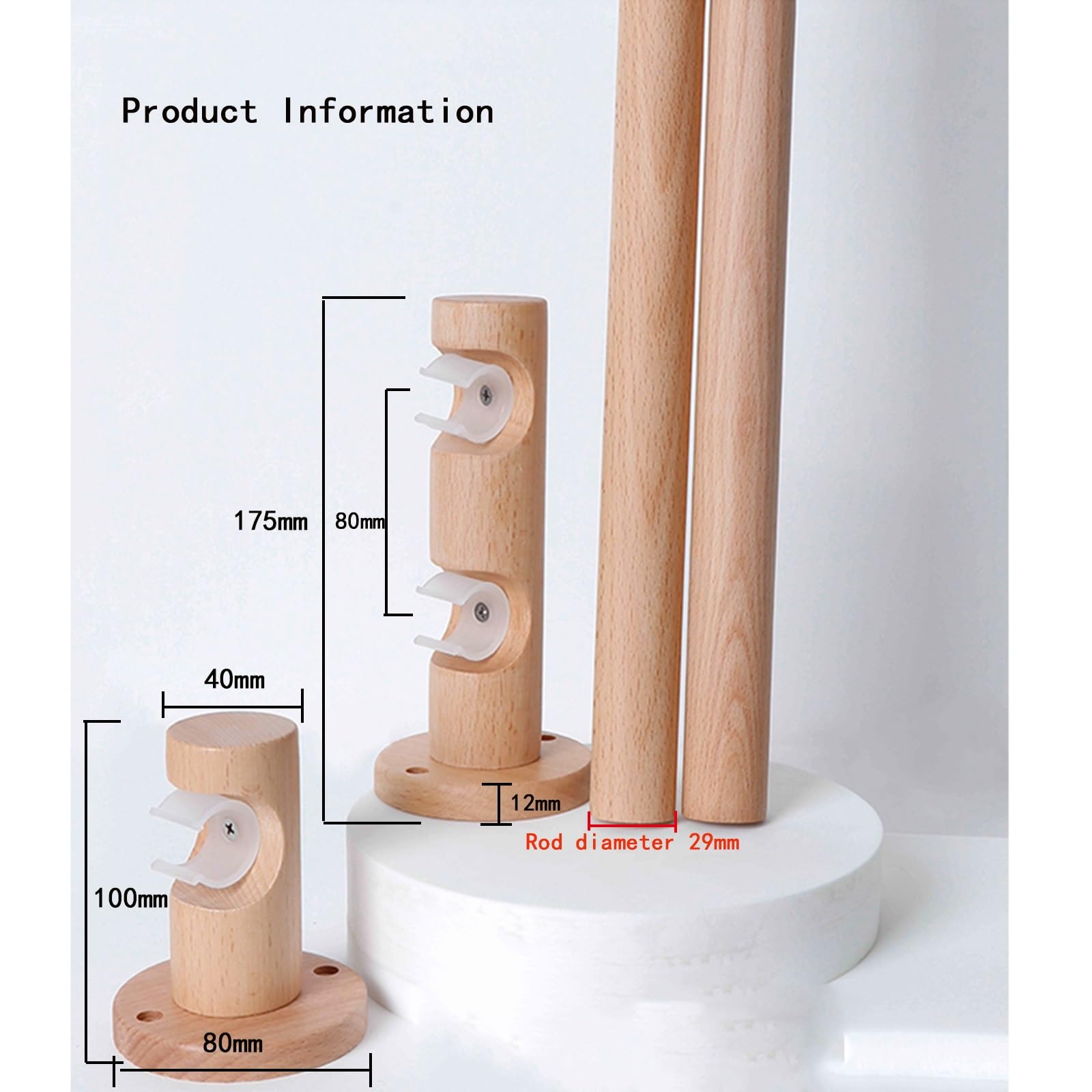 Tringle à rideaux en bois, montage latéral, longueur 280 cm, idéale pour rideaux romains, construction durable