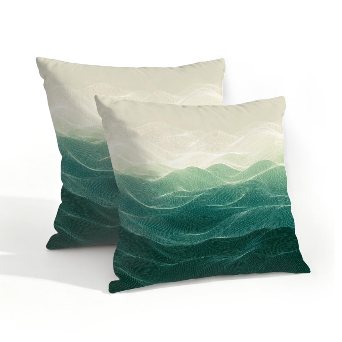 Outdoor Pillow Covers Waterproof Pillowcases 18x18in Set of 2 Modern Teal Green Ocean Waves Decorative Throw Cushion Case for Couch Sofa Garden Patio Furniture