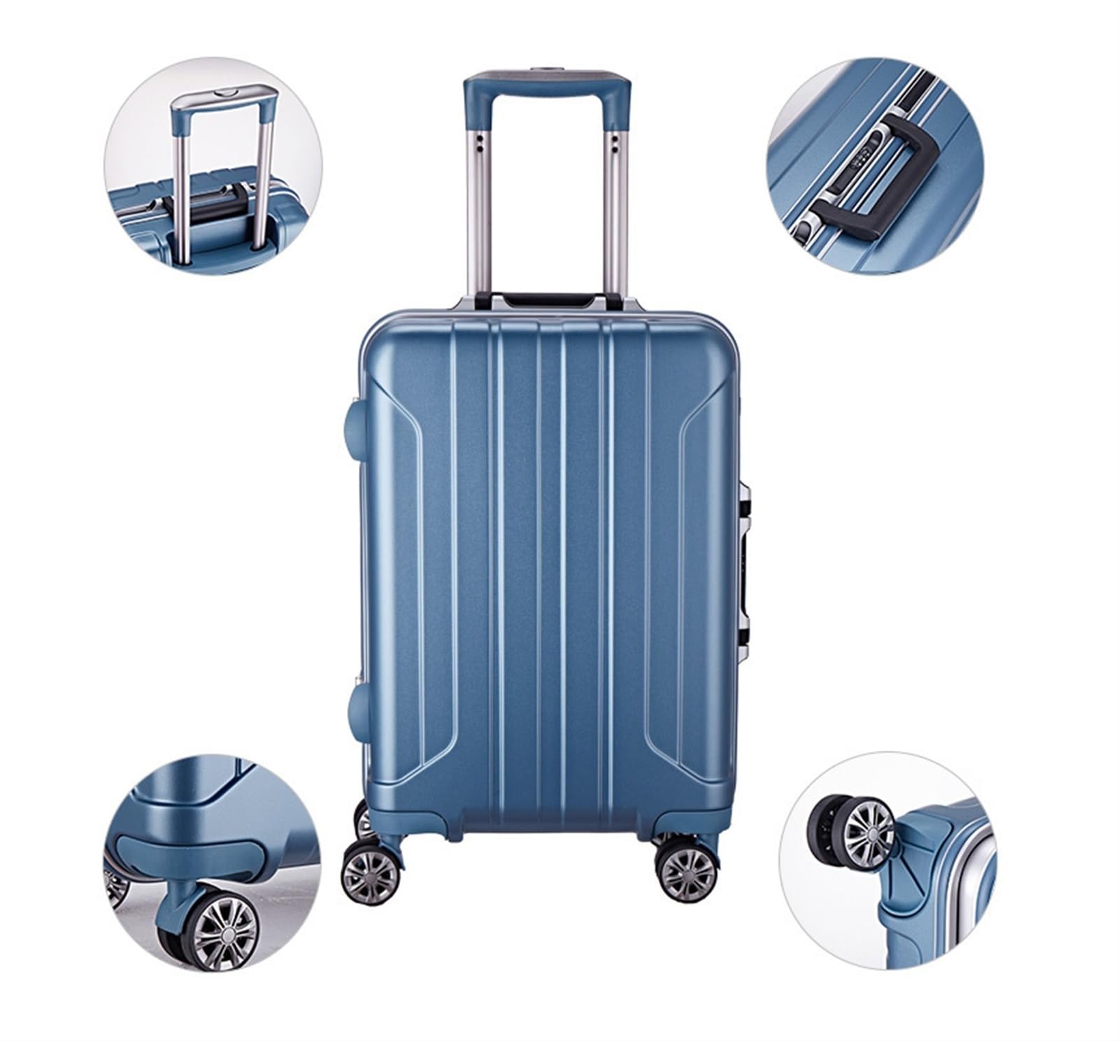 Walizka Podróżna Walizka Na Kółkach Ze Stopu Aluminium Klasyczne Grube Walizki W Paski Przenośny Trwały Bagaż Walizka Kabinowa (Color : B, Size : 20inch)