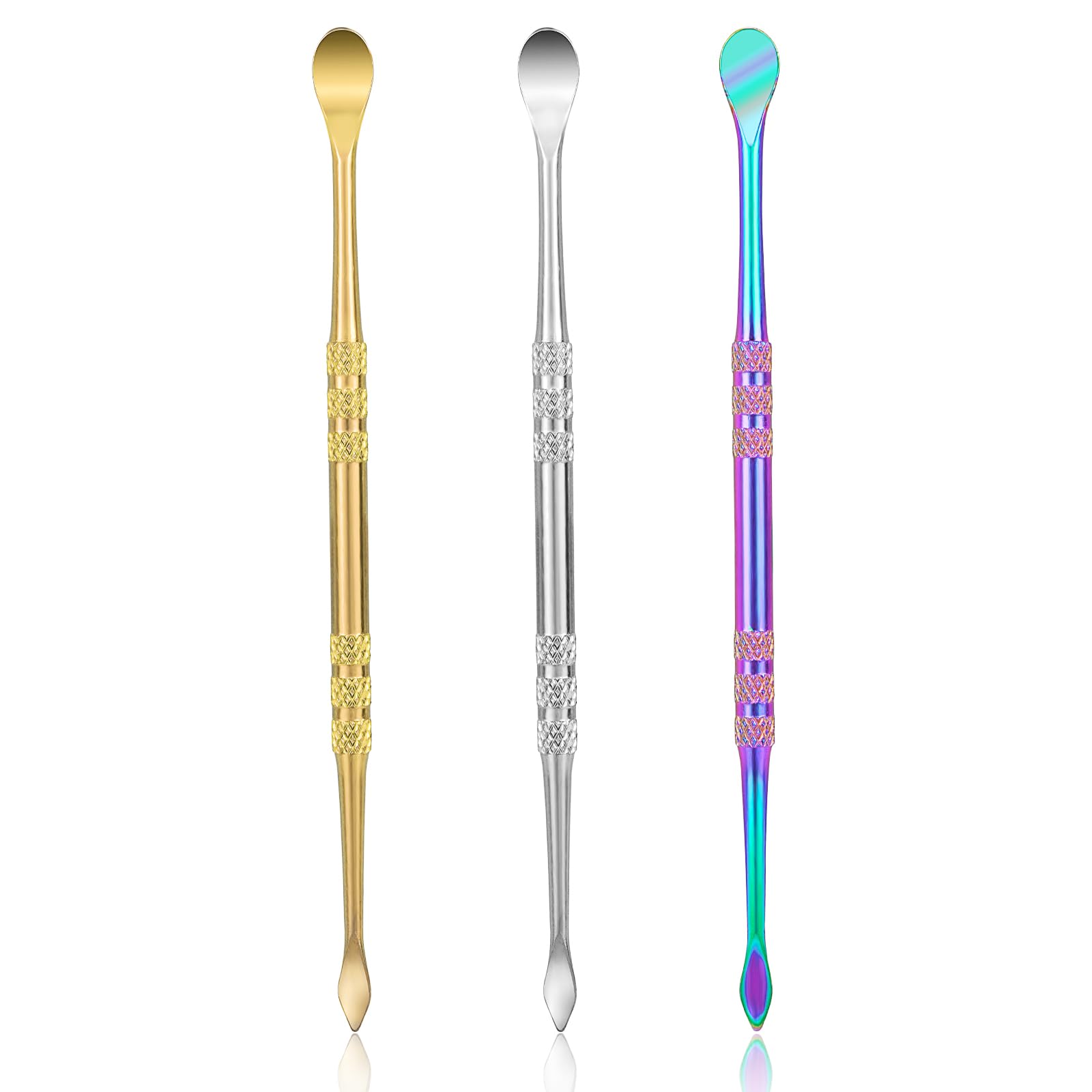 3Pcs Wax Carving Tools Stainless Steel, Double-Ended Sculpting Spoon Tools, 4.8'' Wax Rig Tool Set, Carving Wax Tool Kit for Clay Pottery Detailing Modeling (Rainbow Silver Gold)