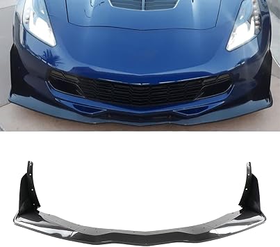 Front Splitter with Winglet for Corvette C7 2014-2019 | 5PCS Upgrade to ZR1 Style Front Bumper Lip,for Stingray/Grand Sport/Z06,ABS,Add On,Carbon Fiber Painted