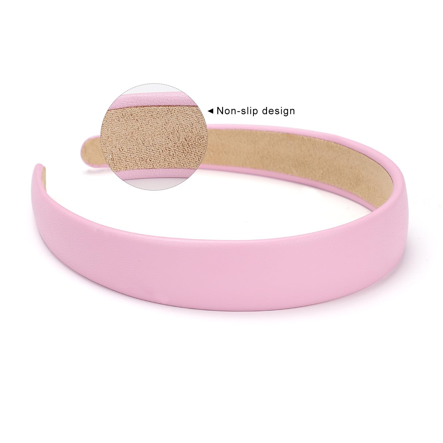 WantGor 1 Inch PU Leather Headband, Wide Padded Hairband Fashion Hair Bands Cute Womens Headbands Holiday DIY Hair Accessories (Pink) - Image 4