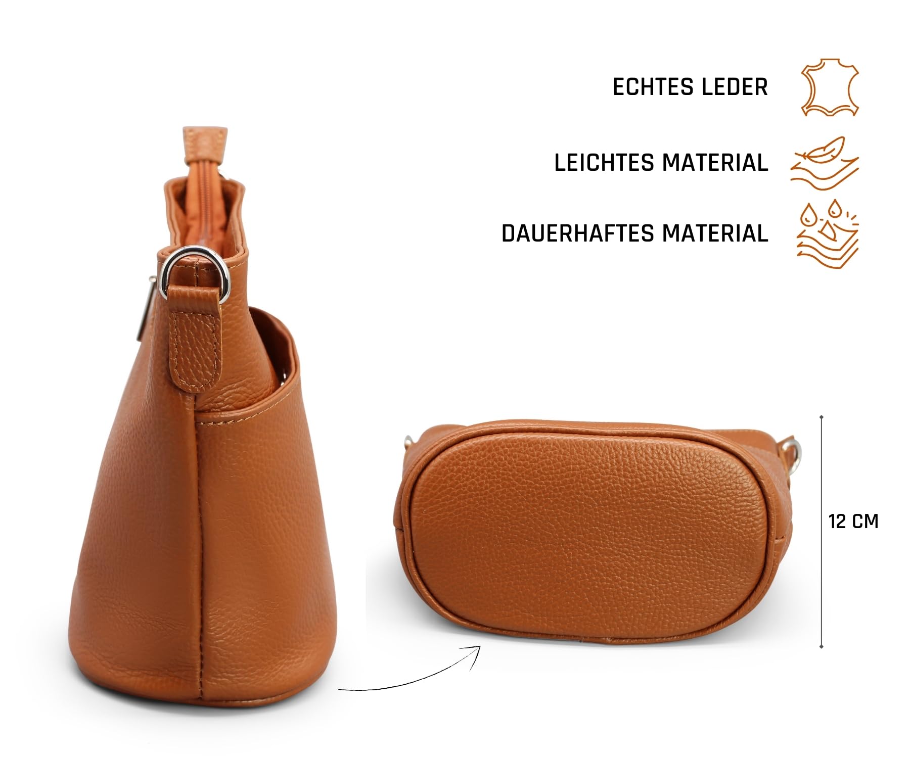 Adel Bags LINA Damen Umhängetasche Echtleder Handgefertigt Crossbody Bag | Damen Schultertasche mit Ledergurt & wahlweise gemustertem Riemen, Echtes Leder, 4 Fächer, Made in Italy