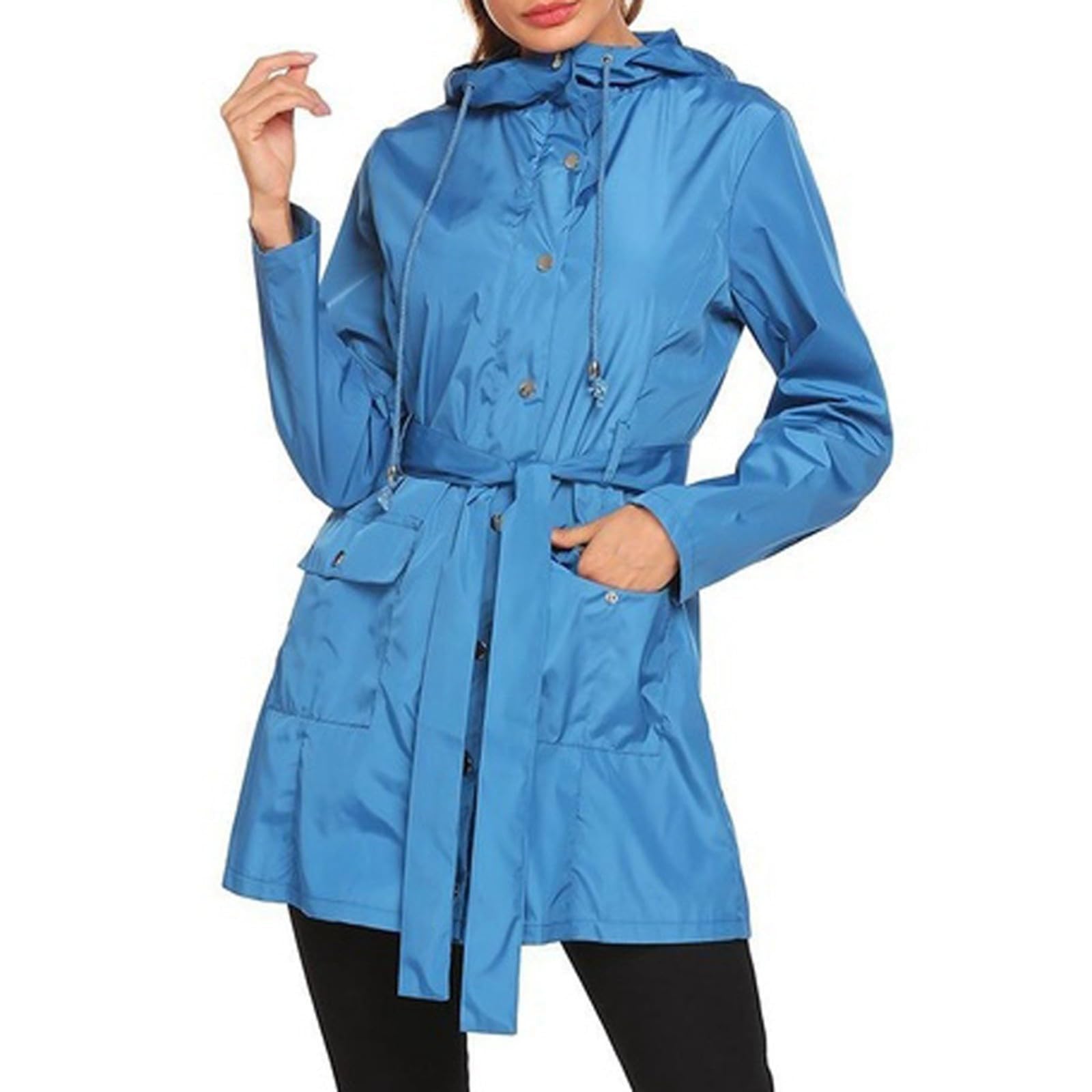 Impermeabili Da Donna Con Cappuccio, Giacca A Cintura, Giacche Antipioggia Lunghe Leggere, Trench Esterno Cappotto Pioggia Abbigliamento Trekking Impermeabile Antivento Running Corsa