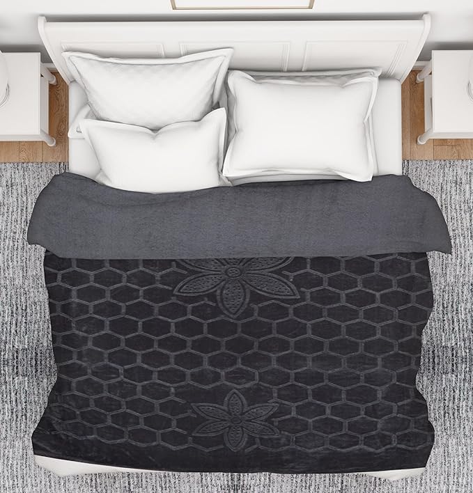 TEEJA Ultra Soft Microfiber Luxurious Embossed Very Warm Korean Mink Gray Double Bed Blanket for Winter
