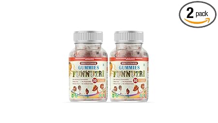 FUNNUTRI Multivitamin Gummies for all age supplements with DHA,Biotin, probiotics & Essential Vitamins For Healthy Growth, Better Immune system and brain health Delicious Orange flavour (PACK OF2 X 30) GUMMY BEAR