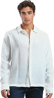 قميص صيفي عصري بقصة عادية وأزرار كاملة للرجال من ريفين، لون أبيض