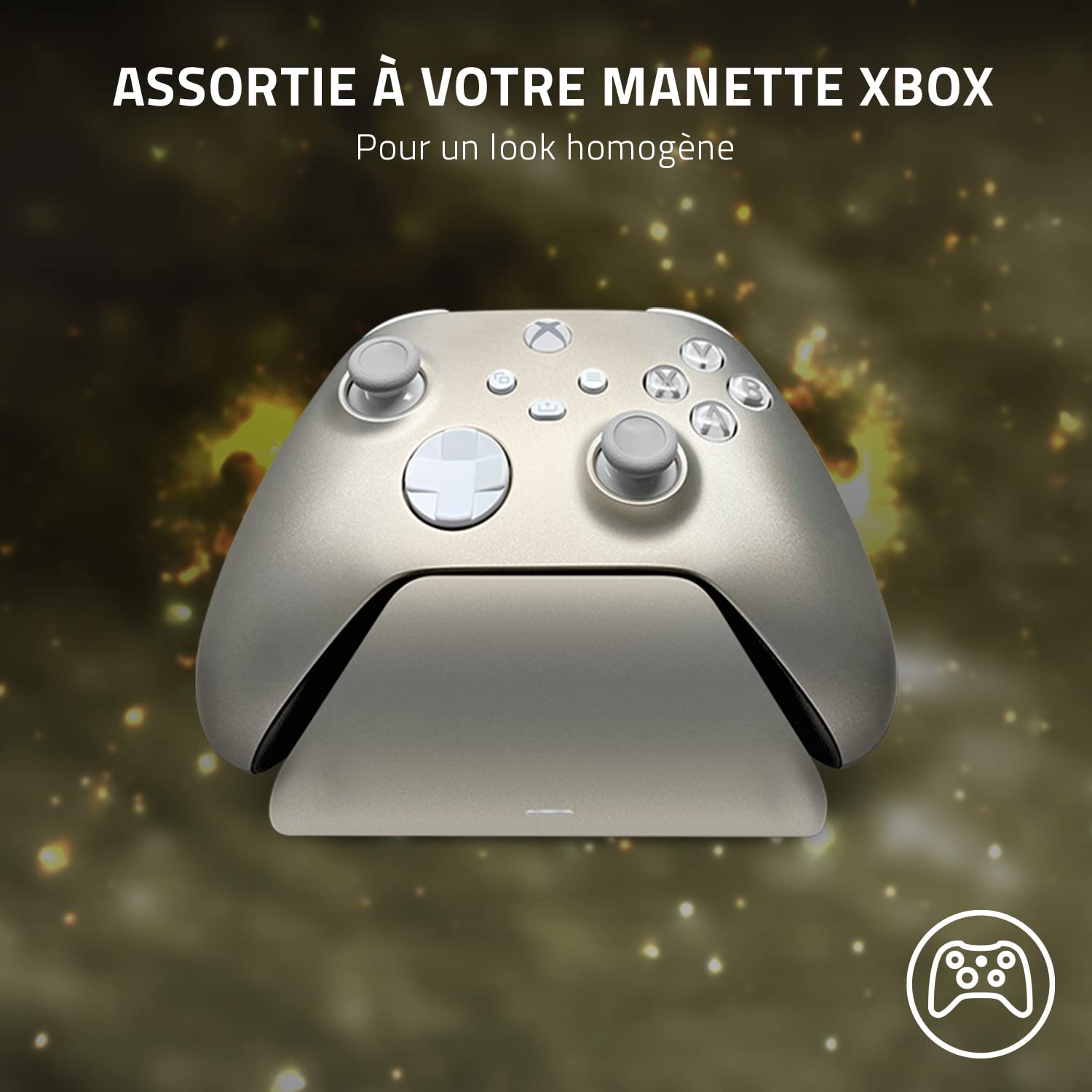 Razer Universal Quick Charging Stand - pour Manettes de Xbox (Charge Rapide, Contact Magnétique, Compatibilité Universelle, Navigation à Une Main) Lunar Shift Ed.