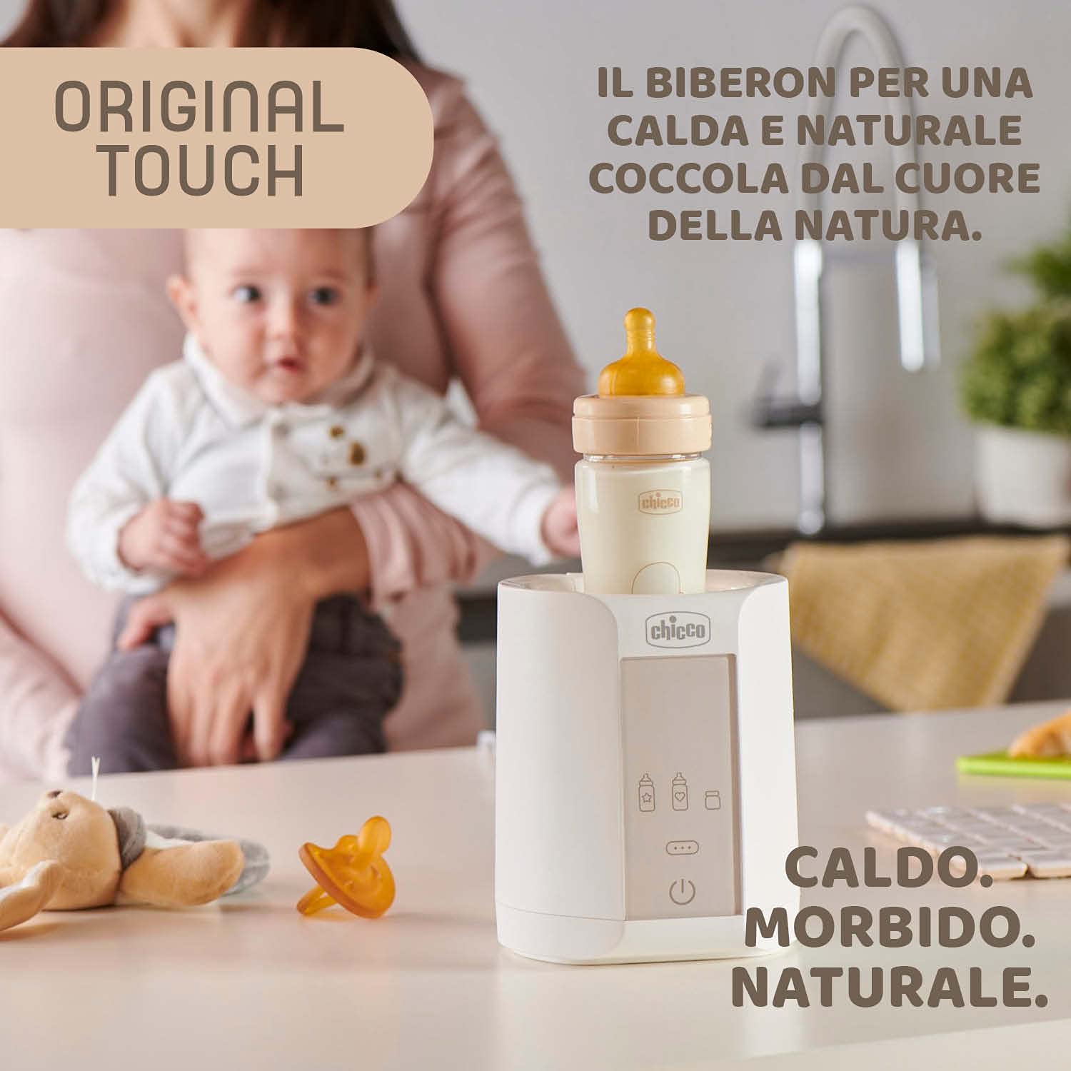 Chicco Original Touch Biberon, Vetro, Neutro, Flusso Lento, Beige, 240 ml