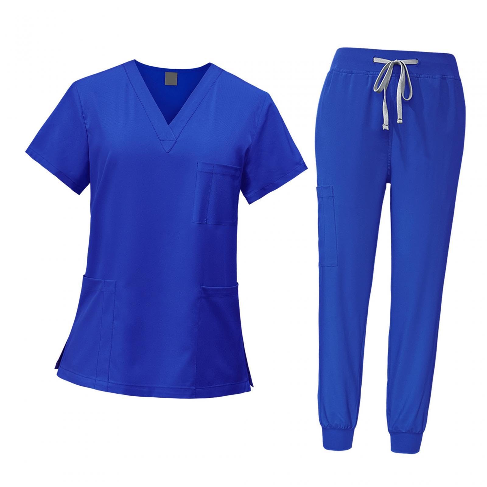 Medizinische Arbeitskleidung Damen Herren, Krankenschwester Arbeitskleidung Set, V-Ausschnitt Anti-Falten, Medizinische Uniform mit Oberteil und Hose für Beauty Salon Klinik Krankenhaus
