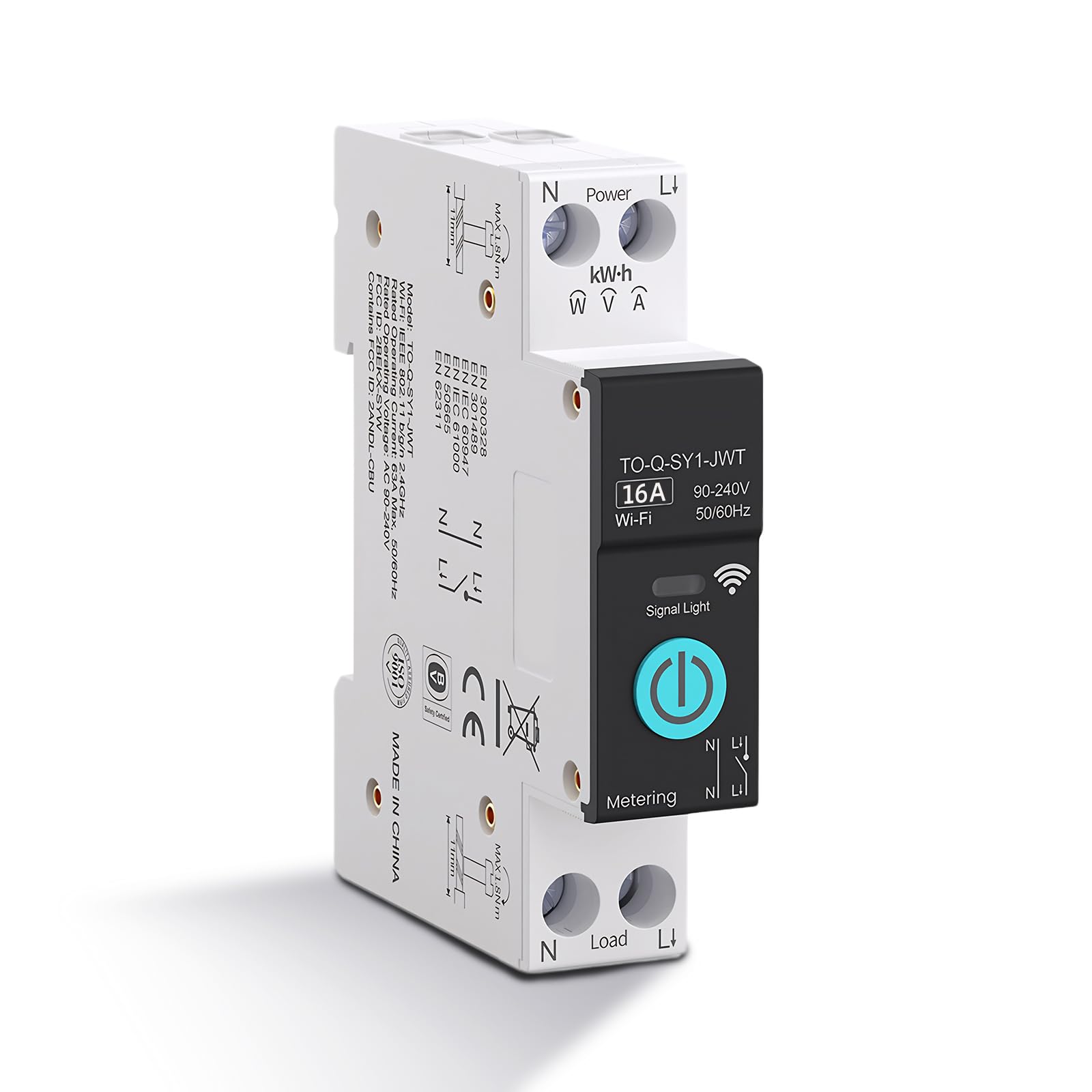 AC 90-240V Smart WiFi Switch Circuit Breaker, 1P Din Rail Smart WiFi Switch Timer with 3 Timing Modes, Wireless Home Circuit Breakers Mobile Phone Remote Control for Household Appliances (16 A)