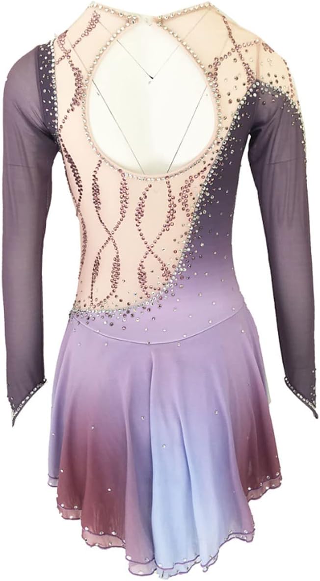 Girl Women Ice Roller Dancewear Figure Skating Dress Gradient Leotards Costume Ice Performance Clothing