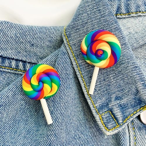 Garneck 10 Stück Bunte Lollipop Broschen aus Kunststoff und Metall Lustige Kleidungs und Taschen Deko für Frauen Farbenfrohe Parodie Accessoires
