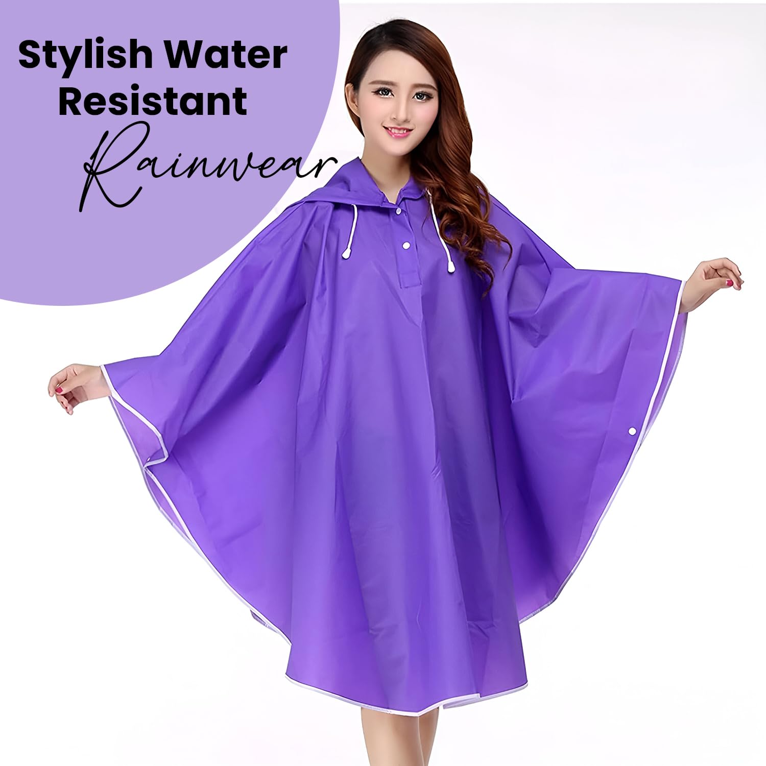 HACER EVA Raincoat Poncho 160 GSM with Adjustable Hood Full Sleeves Knee Length Universal Size Waterproof Outdoor Rainwear for Women Camping Trekking Hiking (Pack of 1, Purple) 1