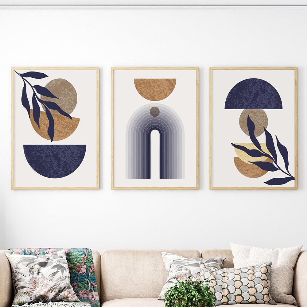 WBYZAC Botanical Posters-Navy Blue Boho Abstract Sun Rainbow Moon Leaf Plant Nordic Posters Wall Art Print Canvas Painting Room Kitchen Home Decoration-60 * 70cm*3PCS (No Frame)