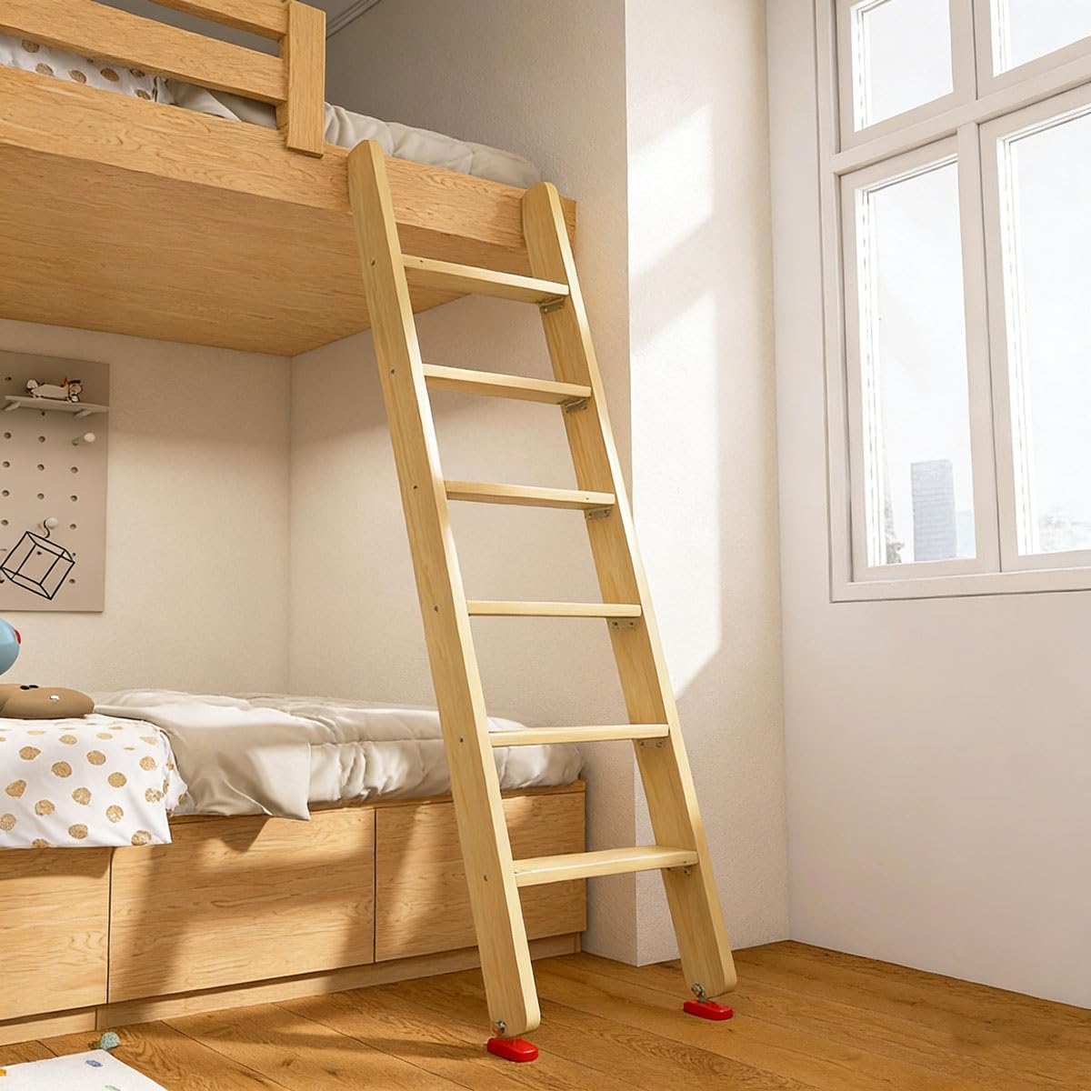 Wooden Loft Bed Ladders, RV Bunk Bed Ladder with Wide Step, Non-Slip Silicone feet, for Home Kids Bedroom Dorm Hotel(4 Step)