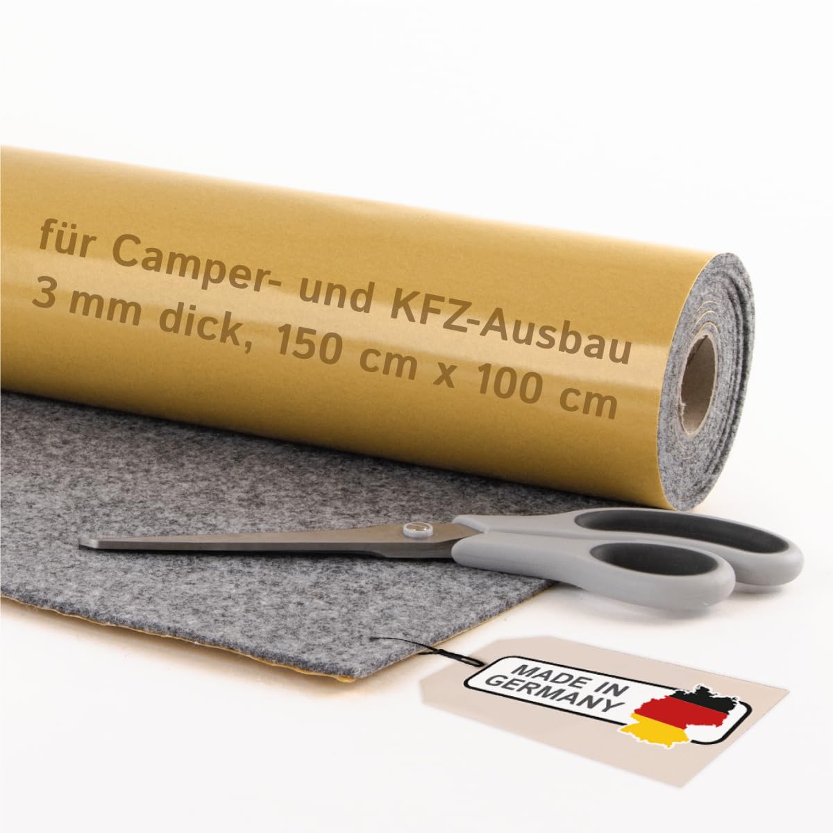 Selbstklebender Filz für Camper & Innenausbau – Meterware, Nadelfilz grau, 150 x 100 cm, 3 mm dick – flexibel, isolierend - Made in Germany