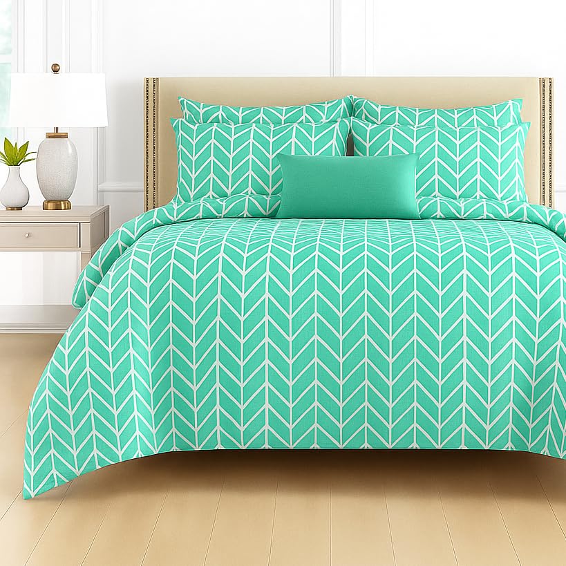 Image of DECOR2ADMIRE 300 TC Premium Glace Cotton Solid Lines Pastel Shades Bedsheet for Double Bed with 2 Pillow Covers for Home (Solid Zig-Zag Green, Double 90 inch x 100 inch)
