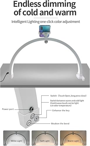 Miniatura 7 de Lámpara de media luna para extensión de pestañas, 20 W, 3200 a 5600 K, plegable, esteticista, lámpara de pestañas con soporte para teléfono, lámpara