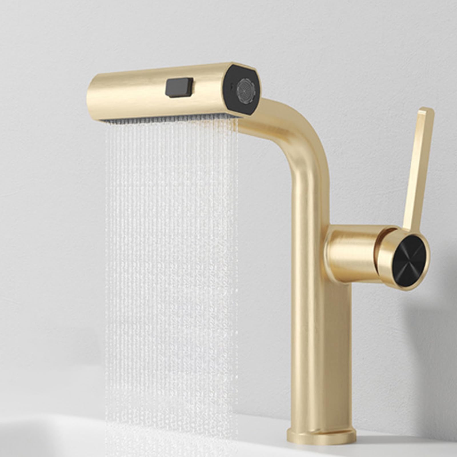 Grifo de baño con rociador desplegable,Grifo de Lavabo de baño de Oro Cepillado con Pantalla de Temperatura LED,Grifos de Lavabo de baño de una Sola manija en Cascada