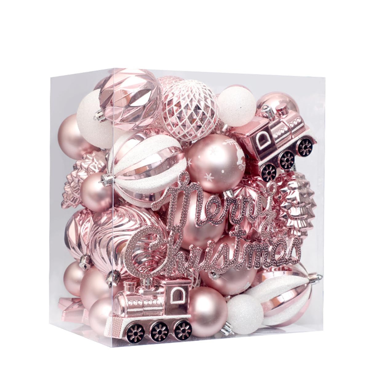 65 palline di Natale, ornamenti in plastica infrangibile, decorazioni da appendere for le vacanze dell'albero di Natale Set di ornamenti natalizi,(Pink)