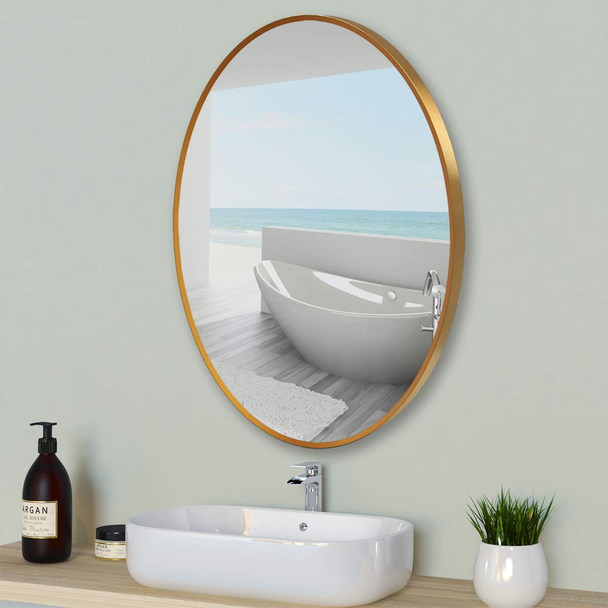 Buy Deby Wall ed Mirror , Oval Mirror with Brushed Metal Frame,24x36