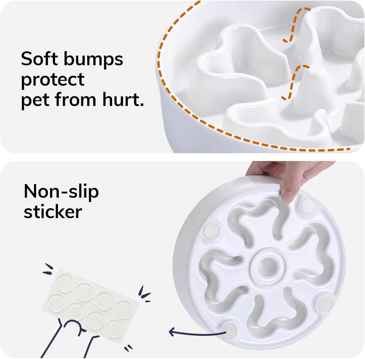 slow feeder,ceramic-slow feeder dog bowls elevated for medium breed,2.5 cups slow feed dog bowl with stand,matte white white with stand