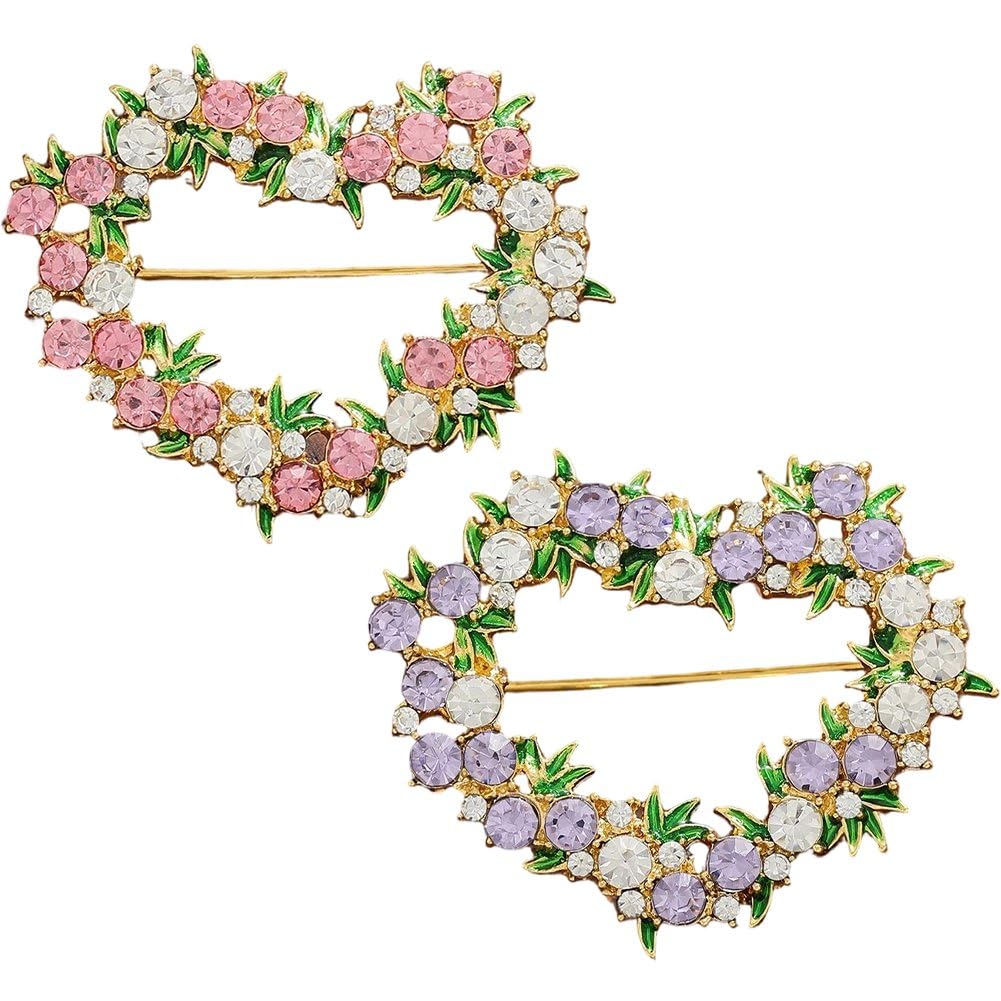 Sslvya 2 Pcs Rhinestones Heart Brooch Pin for Women Men, Sparkly Crystal Hollow Out Heart Lapel Pins Dresses Suit Scarf Shawl Clip Corsage Accessories