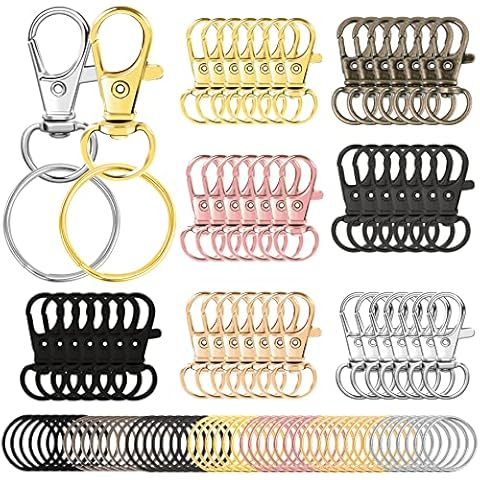 AUGSUN 100PCS Swivel Clasps Lanyard Snap Hooks with Key Rings, Key Chain Clip Hooks Lobster Claw Clasps for Keychains Jewelry DIY Crafts (Multicolor) Cover