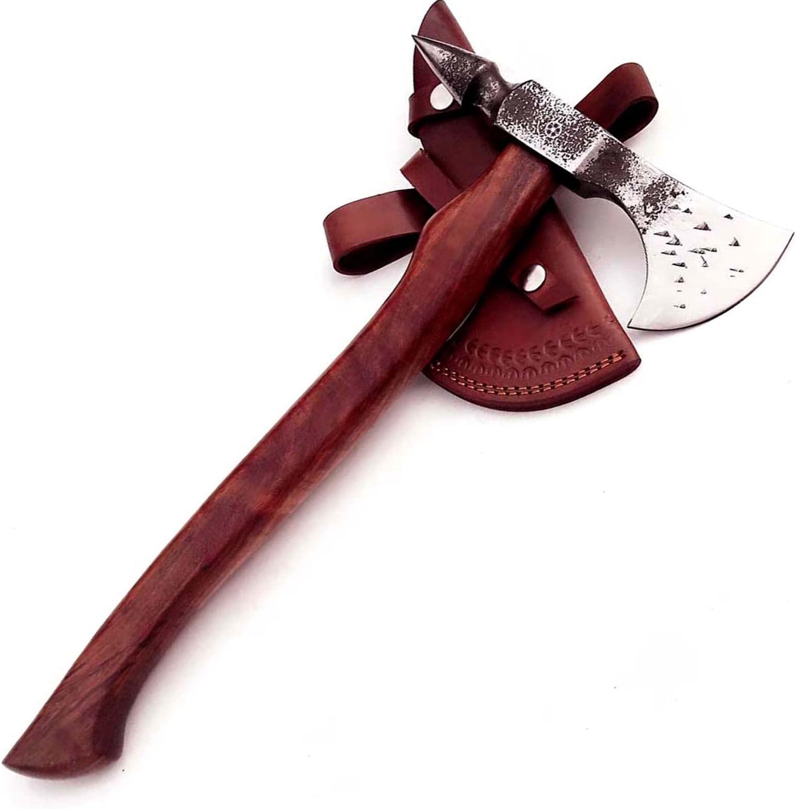 MDM Custom Handmade Forged Tomahawk Hatchet Viking Beared Camping Head Lightweight Survival Chopping Splitting Axe AX with Wood Handle & Leather Sheet - 18 Inch